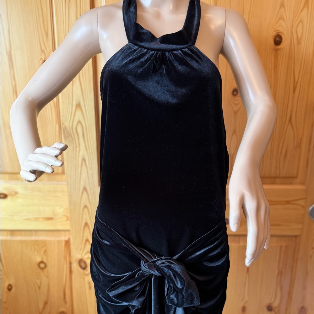 Booho Black Velvet Halter Dress Open Back Size 12 Party Prom Ruched Tie Front